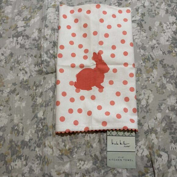 Nicole Miller Home Bunny Polka Dot Kitchen Towel – Easter Spring Decor 20x30 Cot - Picture 1 of 4